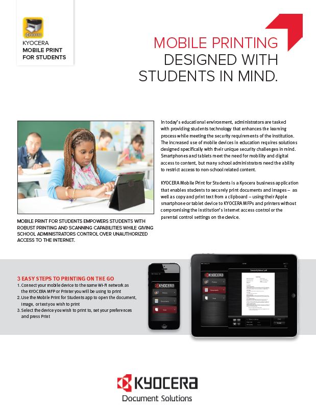 Kyocera, Software, Mobile, Cloud, Mobile Print For Students, education, Johnnie's Office Systems