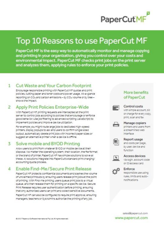 Top 10 Reasons, Papercut Mf, Johnnie's Office Systems