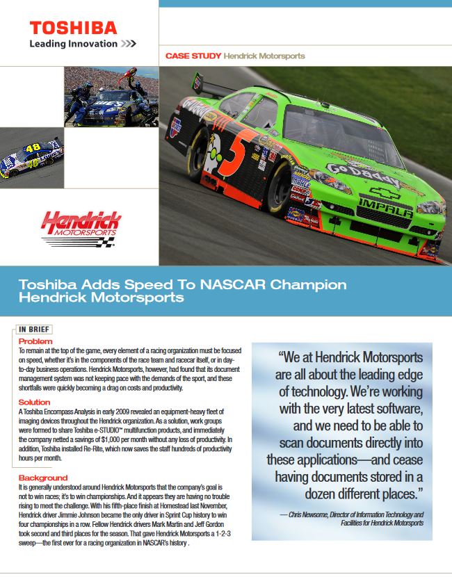 Hendrick Motorsports, Case Study, MPS, MDS, Toshiba, Johnnie's Office Systems